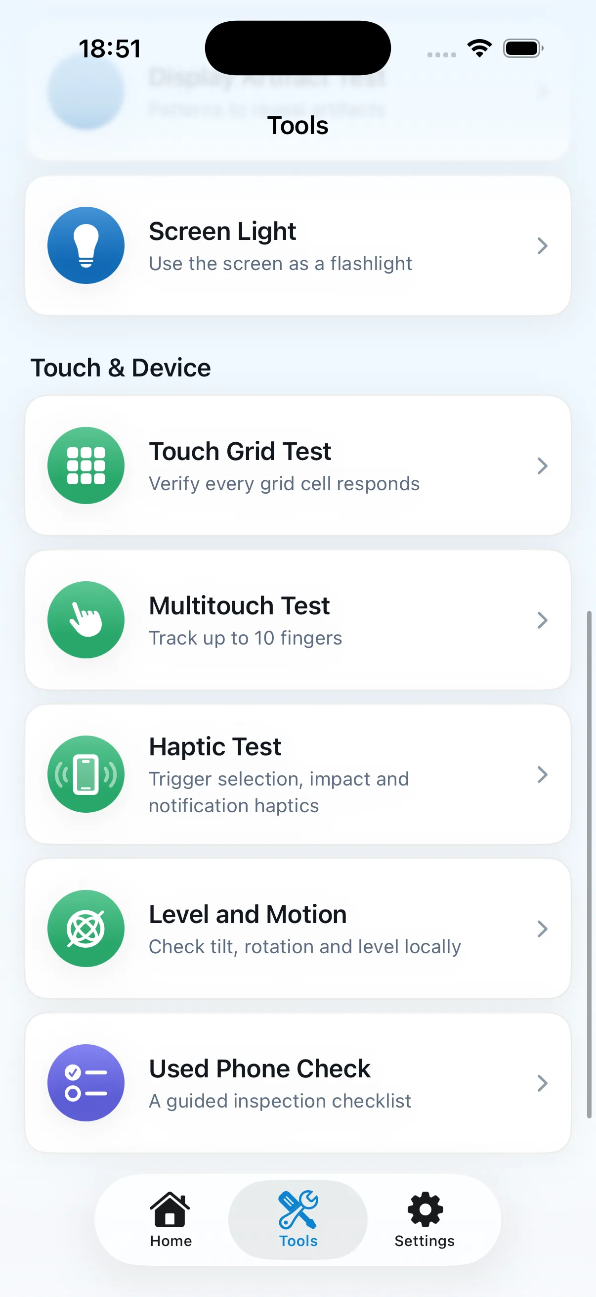 DeviceAid-Tools für Touch, Bewegung und den Gebrauchtgeräte-Check